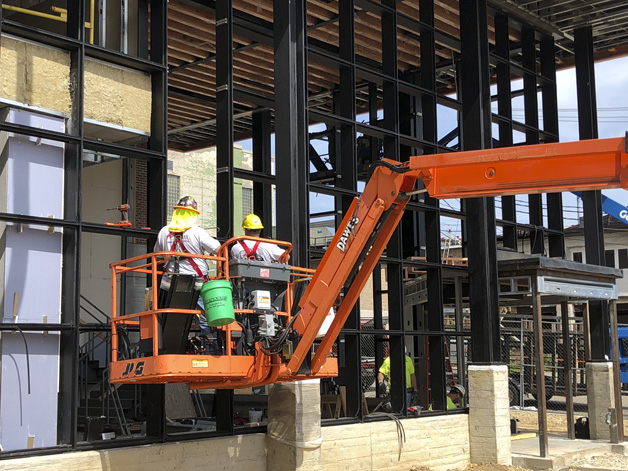Kawneer curtain wall system installation going smoothly