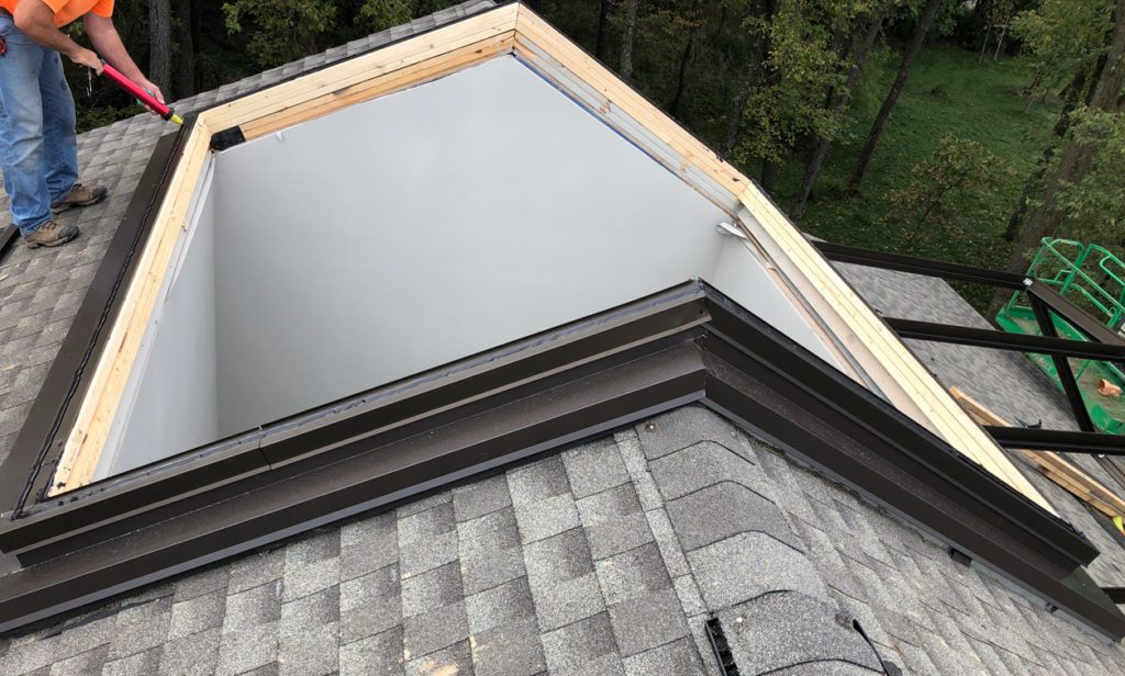 roof prepared for skylight with framing