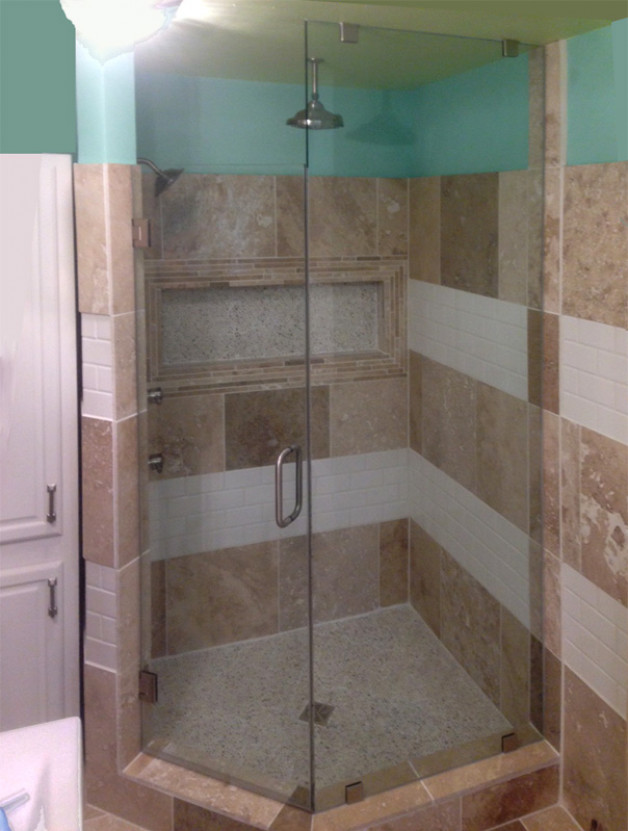 Small corner shower was installed by Area Glass in McFarland