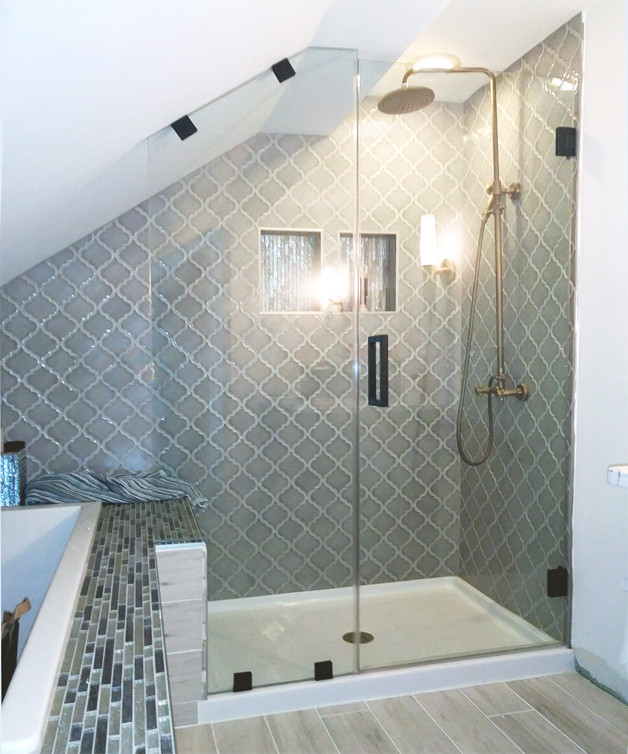 custom shower enclosure for bathroom with sloped ceiling