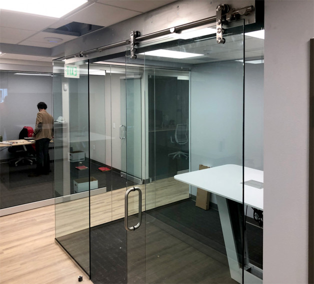 office with glass door slider